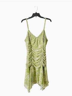 Wild Fable Slip Dress Women's Size L Green Floral Y2K Fairy Strappy Ruched Mini
